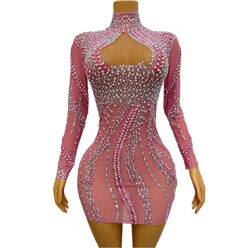 Elegant Pink Embellished Dress - Picture 1 of 11